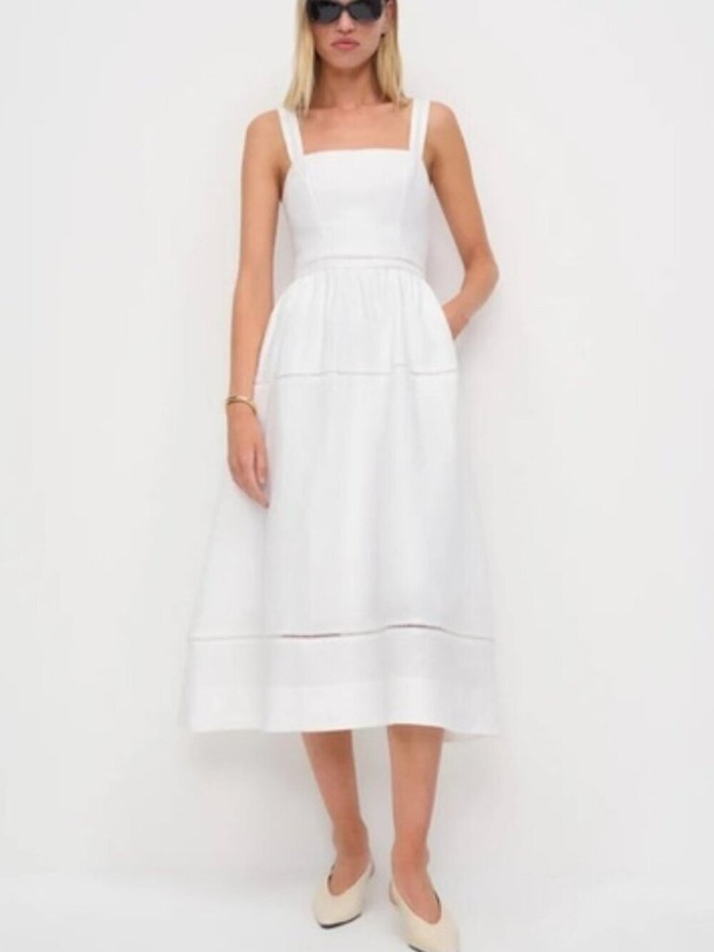 NEW Reformation Everett Linen Midi Dress White | US 4 UK 8 - Picture 2 of 16